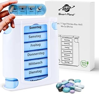 Pillendose 7 Tage 4 Fächer - Wöchentliche Tablettenbox in Weiß - Medikamente Organizer für Senioren Morgens Mittags Abends Nachts