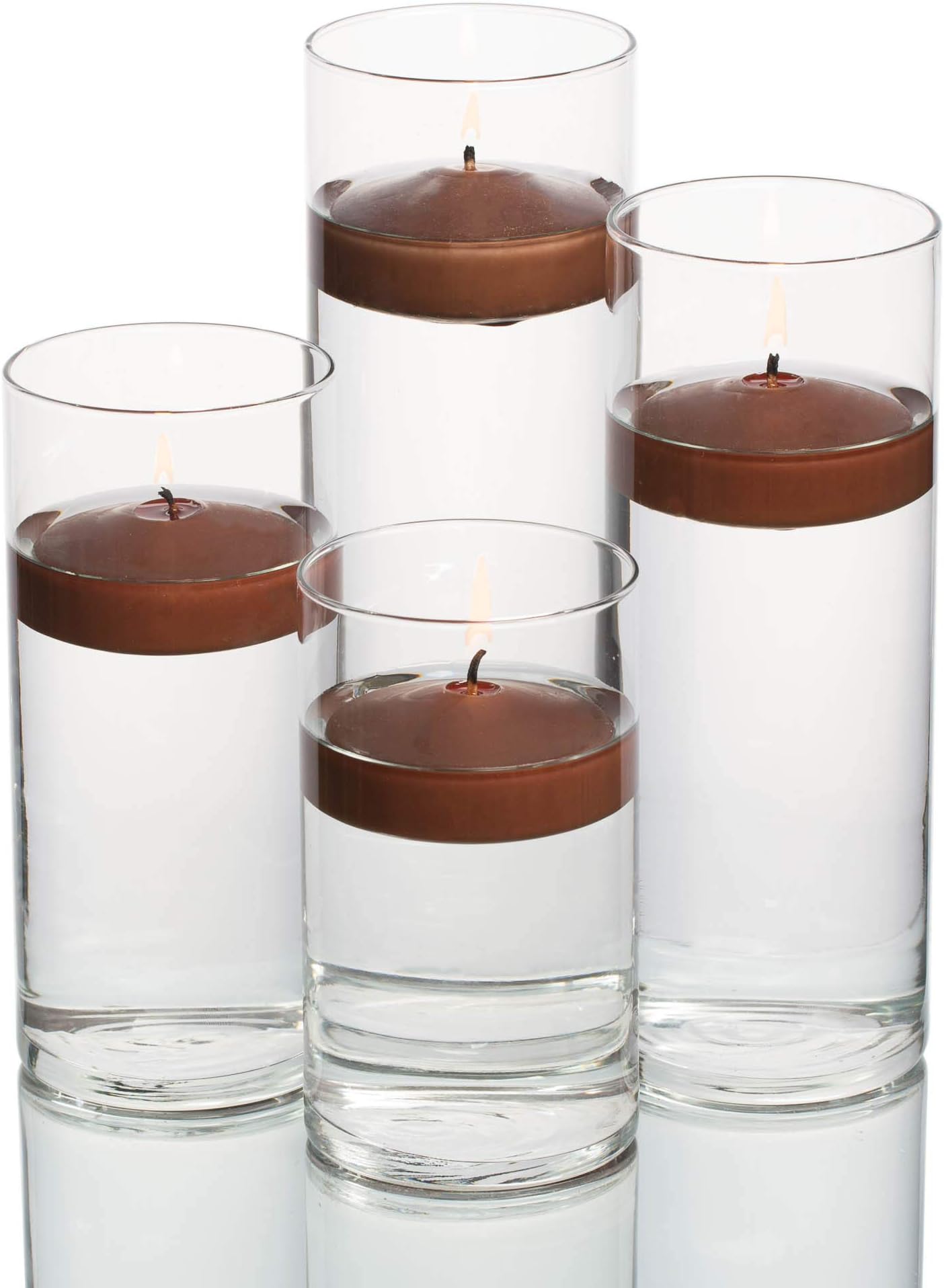 Set of 4 Eastland Cylinder Vases and 4 Brown Richland Floating Candles 3"