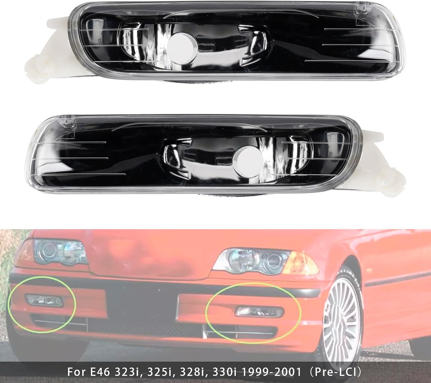Pair Left Right Front Bumper Fog Light Without Blubs for BMW E46 323i, 325i, 328i, 330i 1998-2001(Pre-LCI), Not for 2 Doors Model