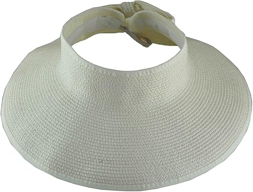 Jeanne Simmons Visera de paja de papel rollo de verano para mujer, protección UV UPF 50+, color blanco, Blanco