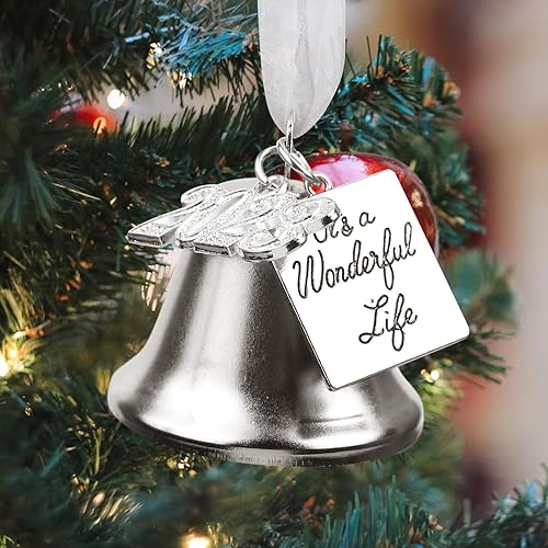 Miniatura 4 de Adorno de campana de ángel de Navidad más grande, ala de ángel y dije inspirado, es una vida maravillosa para decoración de árbol de Navidad 2023