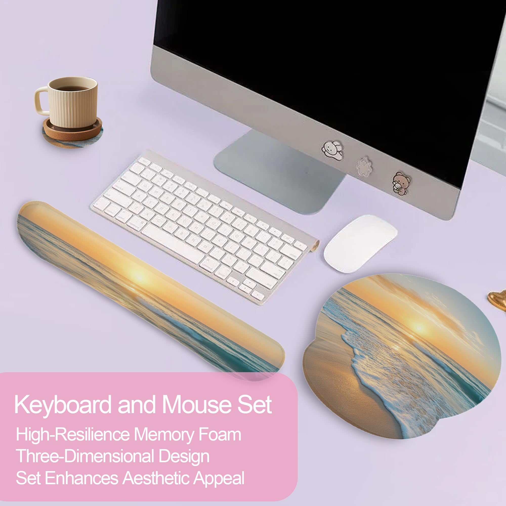 Juego de reposamuñecas para teclado y alfombrilla para mouse y reposamuñecas, alfombrilla ergonómica 3 en 1 con base de goma antideslizante para el hogar, oficina, juegos, computadora, escritorio,