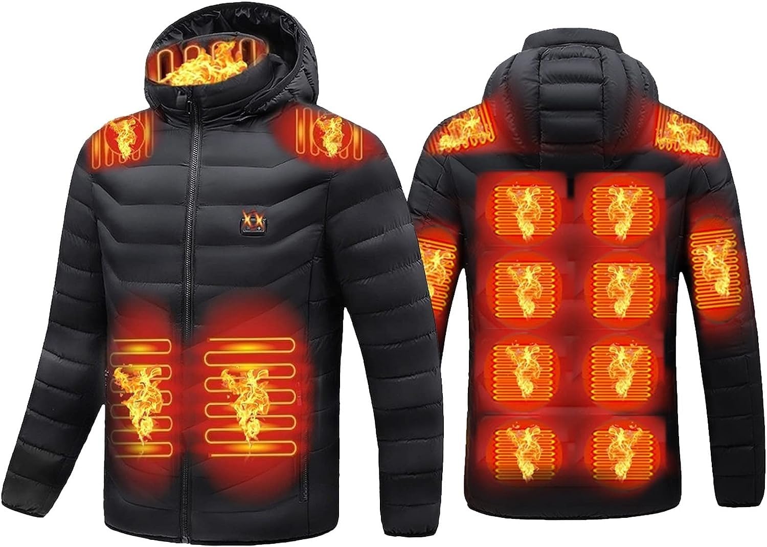 Giacca riscaldata USB da uomo, 15 zone di riscaldamento Gilet riscaldato, Abbigliamento riscaldato Cappotto con Cappuccio Inverno Caldo Giacca Calda Antivento per Sci Escursionismo Caccia Campeggio