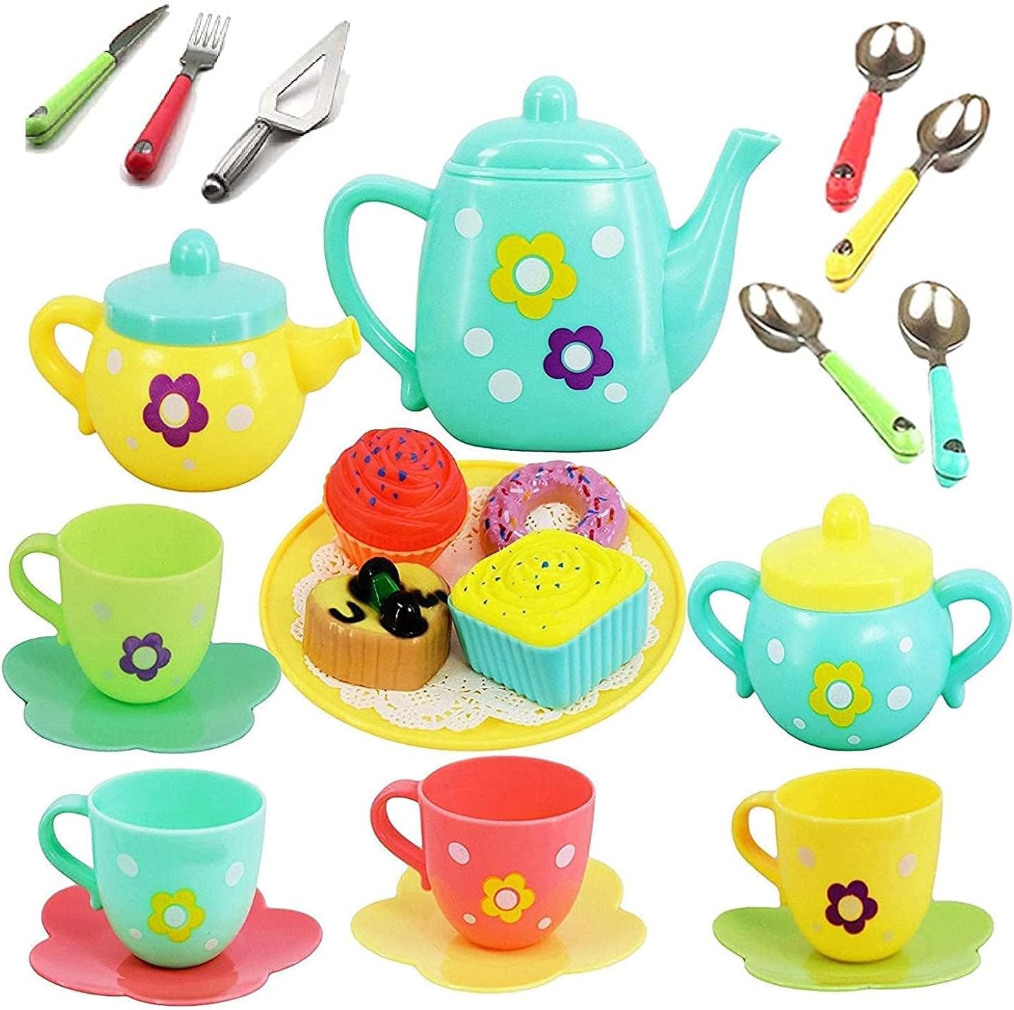 Famous Quality Colorful Tea Party Pretend Play Plastic Kitchen Utensils Play Set for Kids,3 Years Old - Multi Color