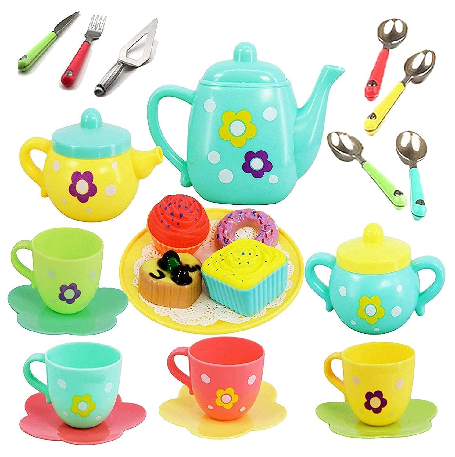 Famous Quality Colorful Tea Party Pretend Play Plastic Kitchen Utensils Play Set for Kids,3 Years Old - Multi Color