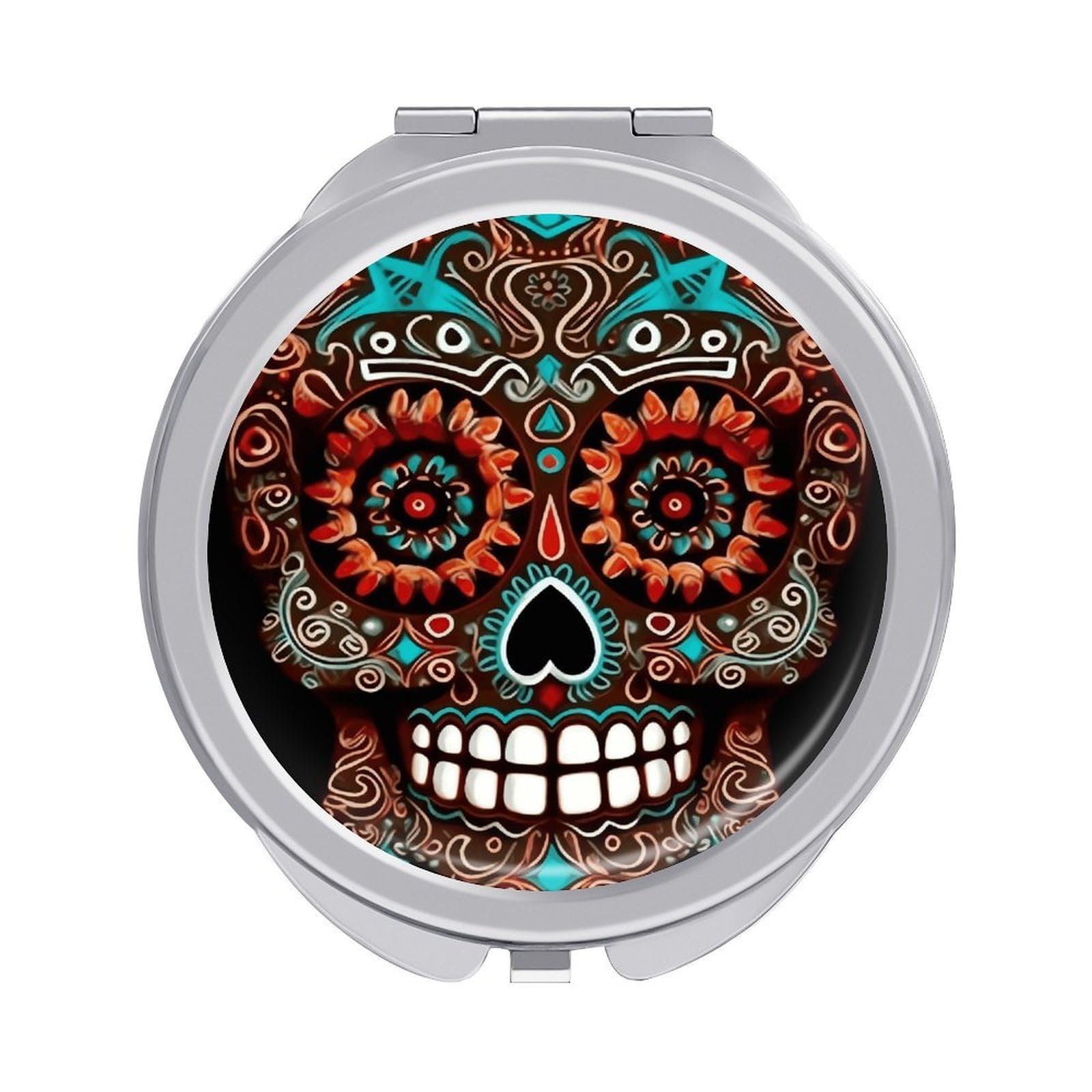 FekiLoot Sugar Skulls Day of The Dead Makeup Mirror Compact Round Travel Makeup Mirror Portable Folding Handheld Pocket Mirrors for Handbag and Purses Gift Mini Mirrors