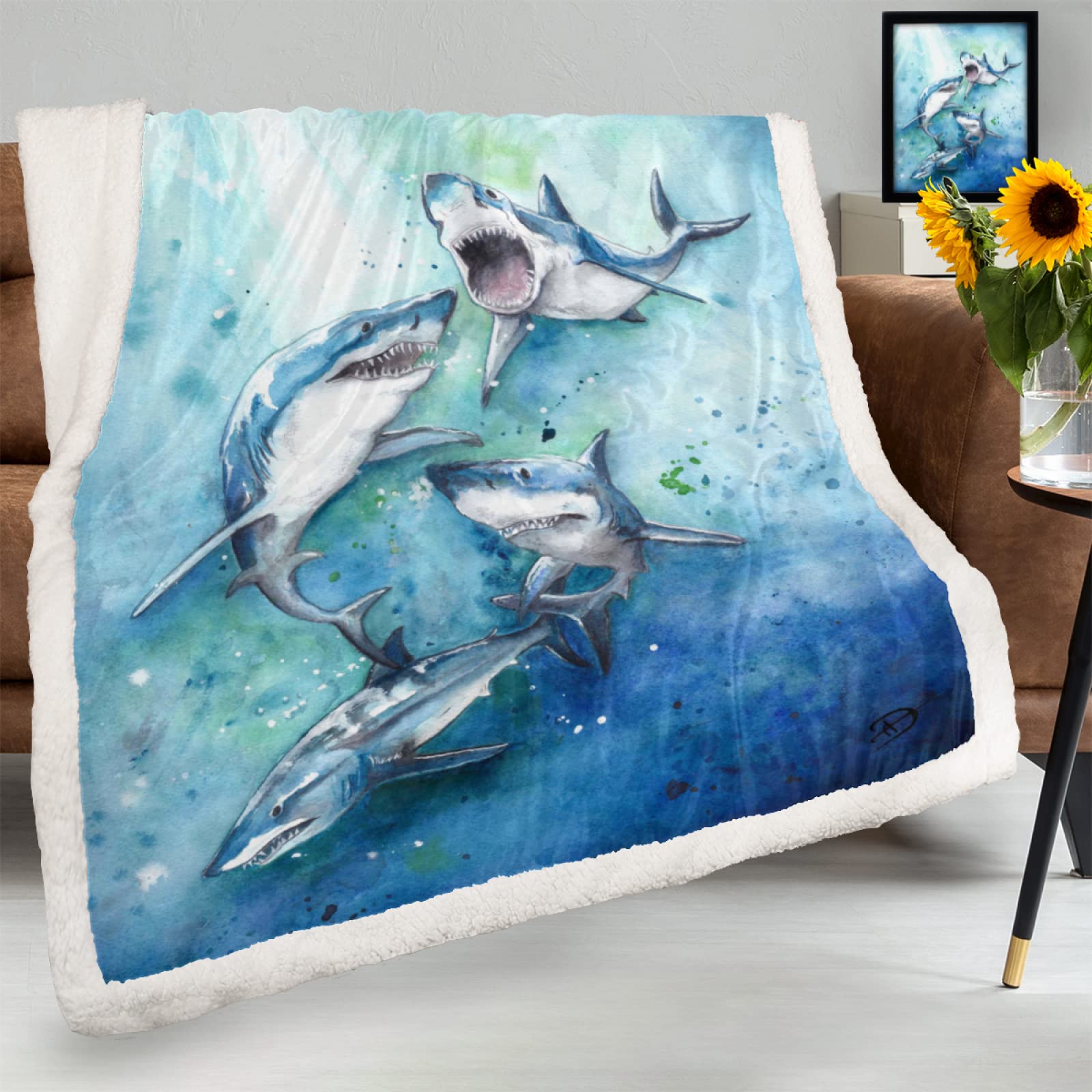Amazon.com: Sea Animal Shark Blanket Ultra Soft Throw Blanket Flannel Throw  Blanket All Season Blankets for Couch Living Room Bed 50x60 : Home u0026  Kitchen