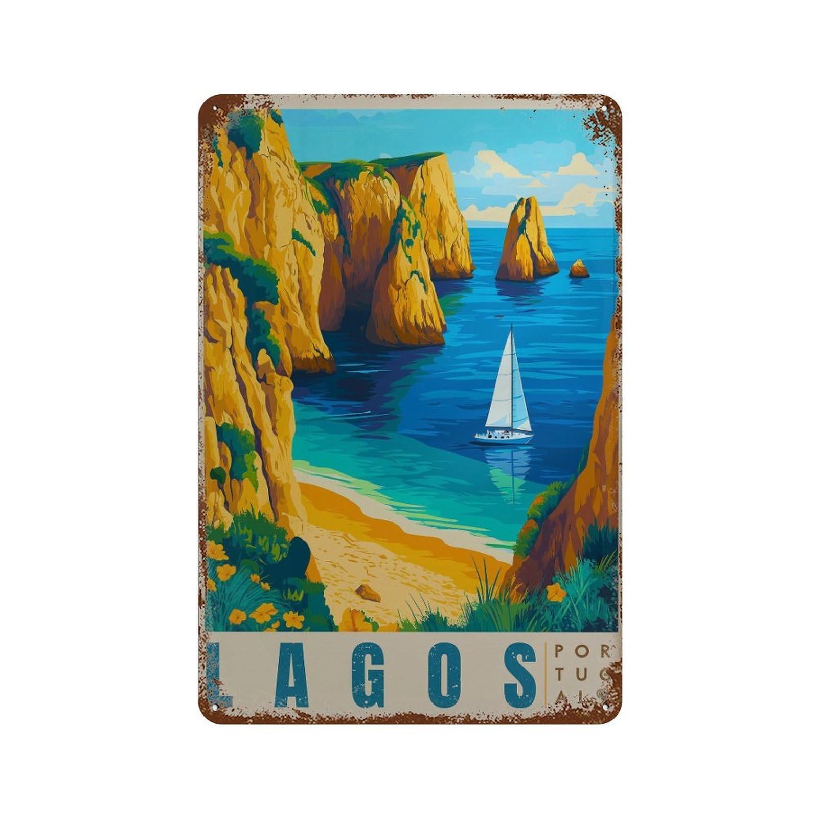 xiaoxiaoshen Lagos Portugal Travel Algarve Coast Wall Decor Art Metal Tin Poster Modern Home Decor Art Home Bar Shop Decorations Vintage Sign 30x20cm
