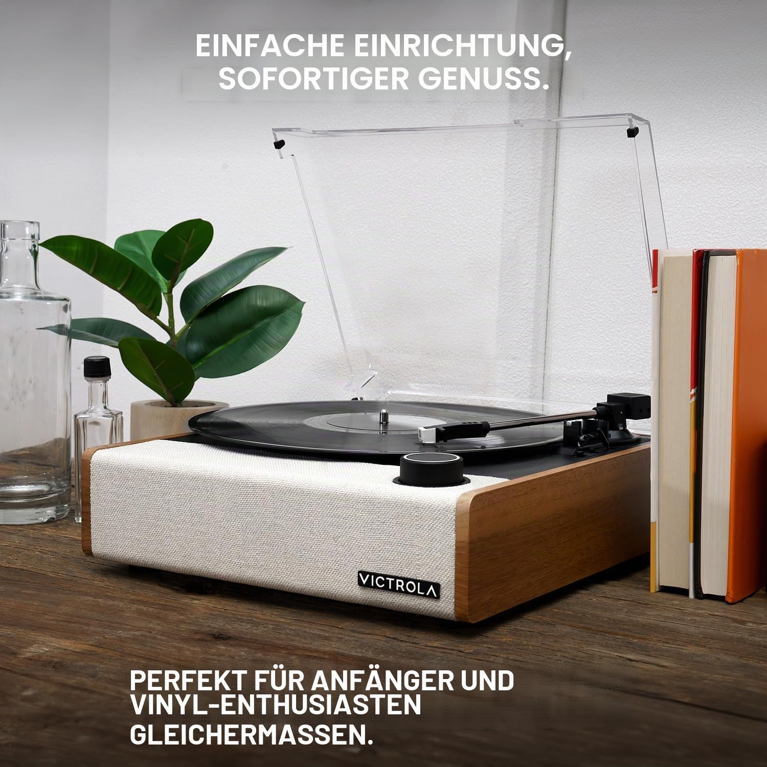 Victrola Eastwood II Plattenspieler mit Lautsprechern – Bluetooth 5.1 und Vinyl Stream Technologie, Vintage-Stil 3-Geschwindigkeiten-Plattenspieler, Audio Technica AT-3600LA Tonabnehmer (Eiche)