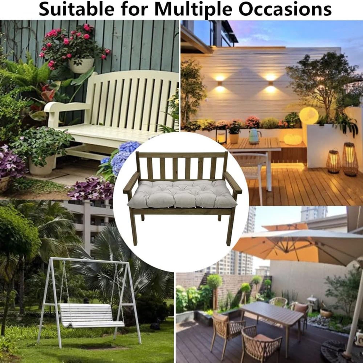 Coussin pour Banc de Jardin 90x50100x50 110x50 120x50 cm - Exterieur/Interieur - Coussins Assise & Dossier Souples - Confortable Coussins pour terrasse, Balcon, Banquette(Green,120x50cmx8cm Thick)