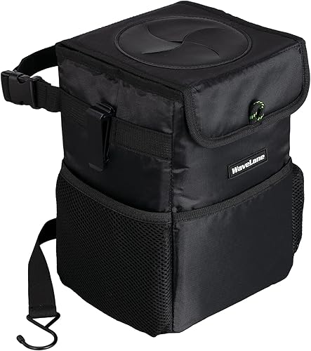 Miniatura 7 de Saniwise - Cubo de basura con tapa y bolsillos de almacenamiento para automóvil puedes colgarla es impermeable y plegable es un organizador para