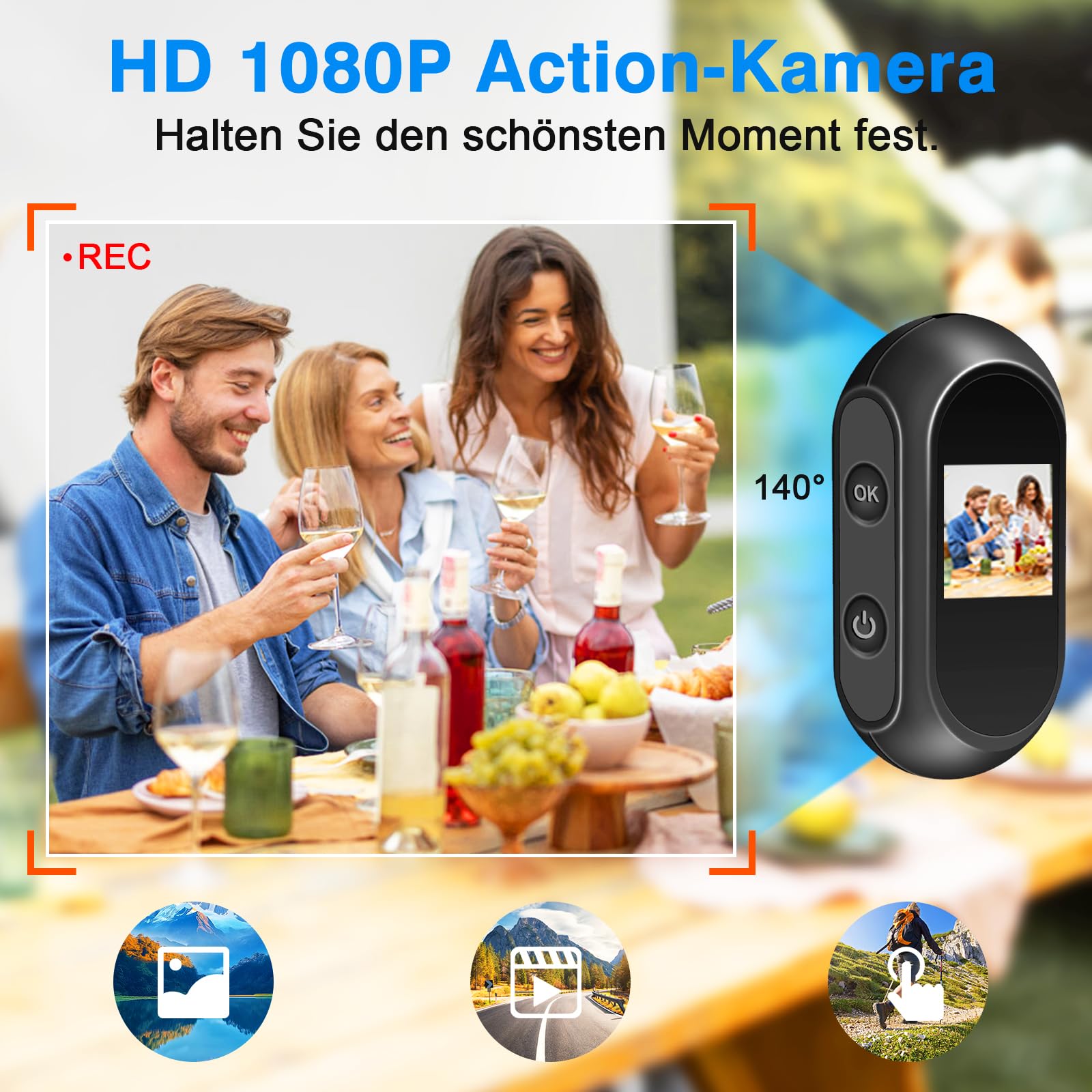 YCCNIU Action Kamera 1080P - Magnetische Mini-Kamera Für Sport