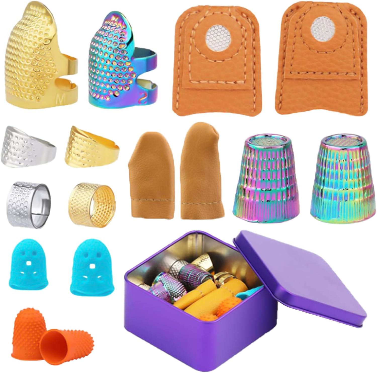 Sewing Needle Adnd Knitting Thimble Set Metal Thimble Rings Leather Thimble Finger Tip Guards Rubber