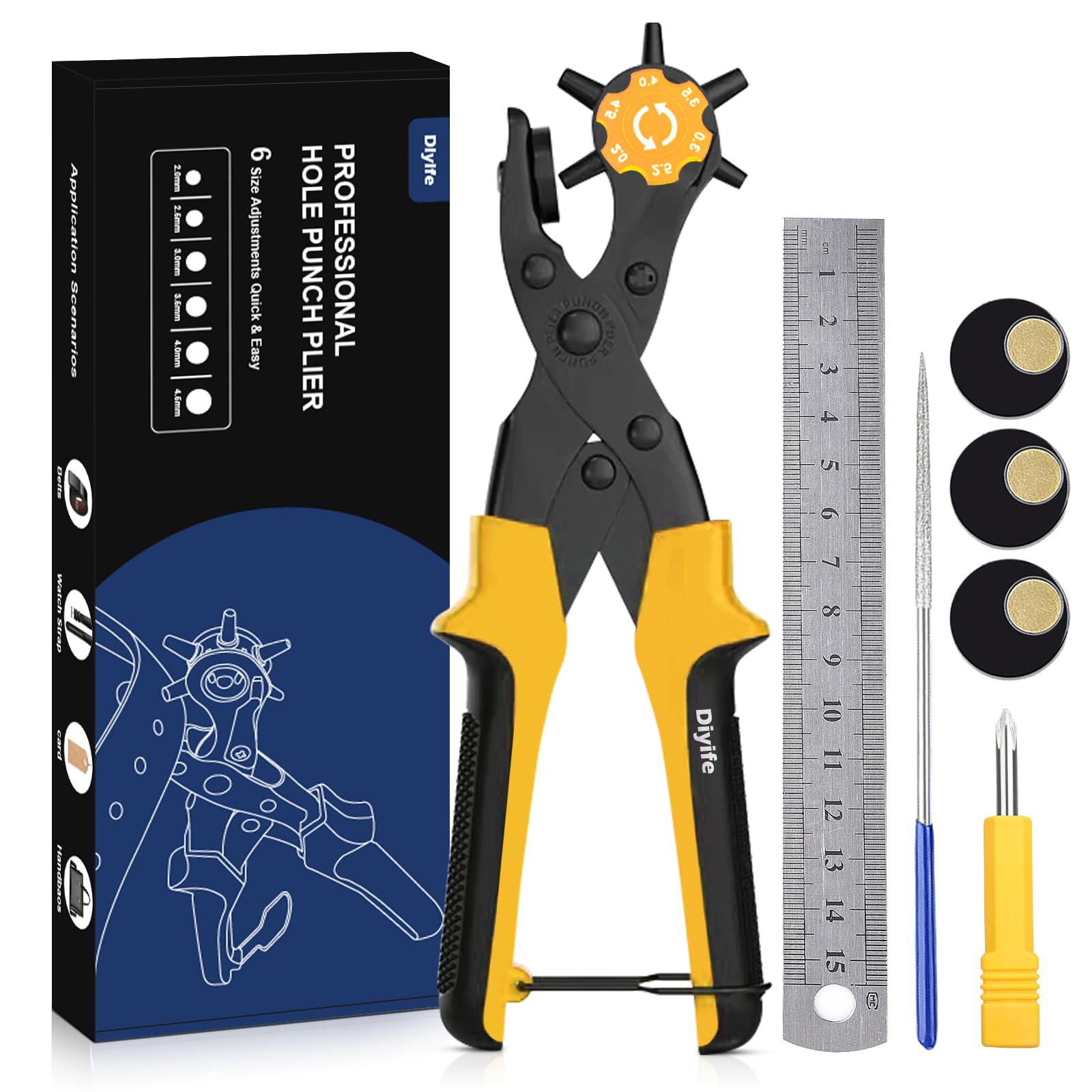 Leather Hole Puncher, Diyife Full Set Punch Tool Kits for Belts, Leather