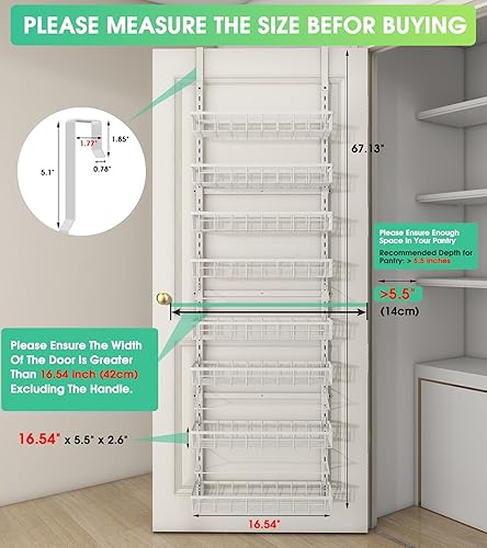 Miniatura 2 de Organizador de despensa sobre la puerta, estante de especias de montaje en pared, almacenamiento y organización para colgar en la despensa, 8 cestas