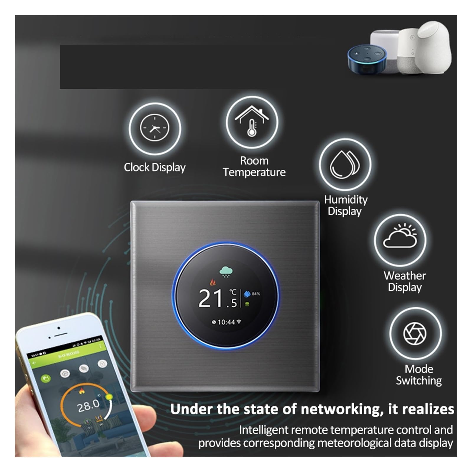 Smart Thermostat, inteligentny termostat kocioł gazowy termostat podgrzewanie wody podświetlenie/temperatura/czujnik/czas regulacja kalibracji temperatury,for Home(Grijs,GC)