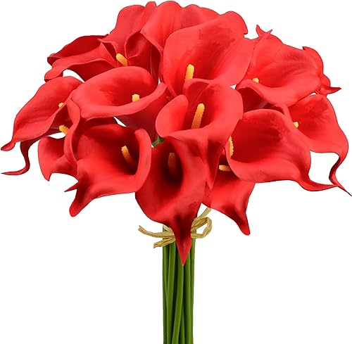 Mandy's 20 flores rojas artificiales de seda de lirio de cala de 13.4 pulgadas para el día de la madre, hogar, cocina y boda