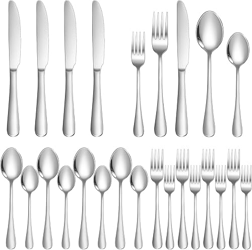 Juego de cubiertos de acero inoxidable de 20 piezas para 4 personas, incluye tenedores, cuchillos, cucharas y tenedores de ensalada, aptos para