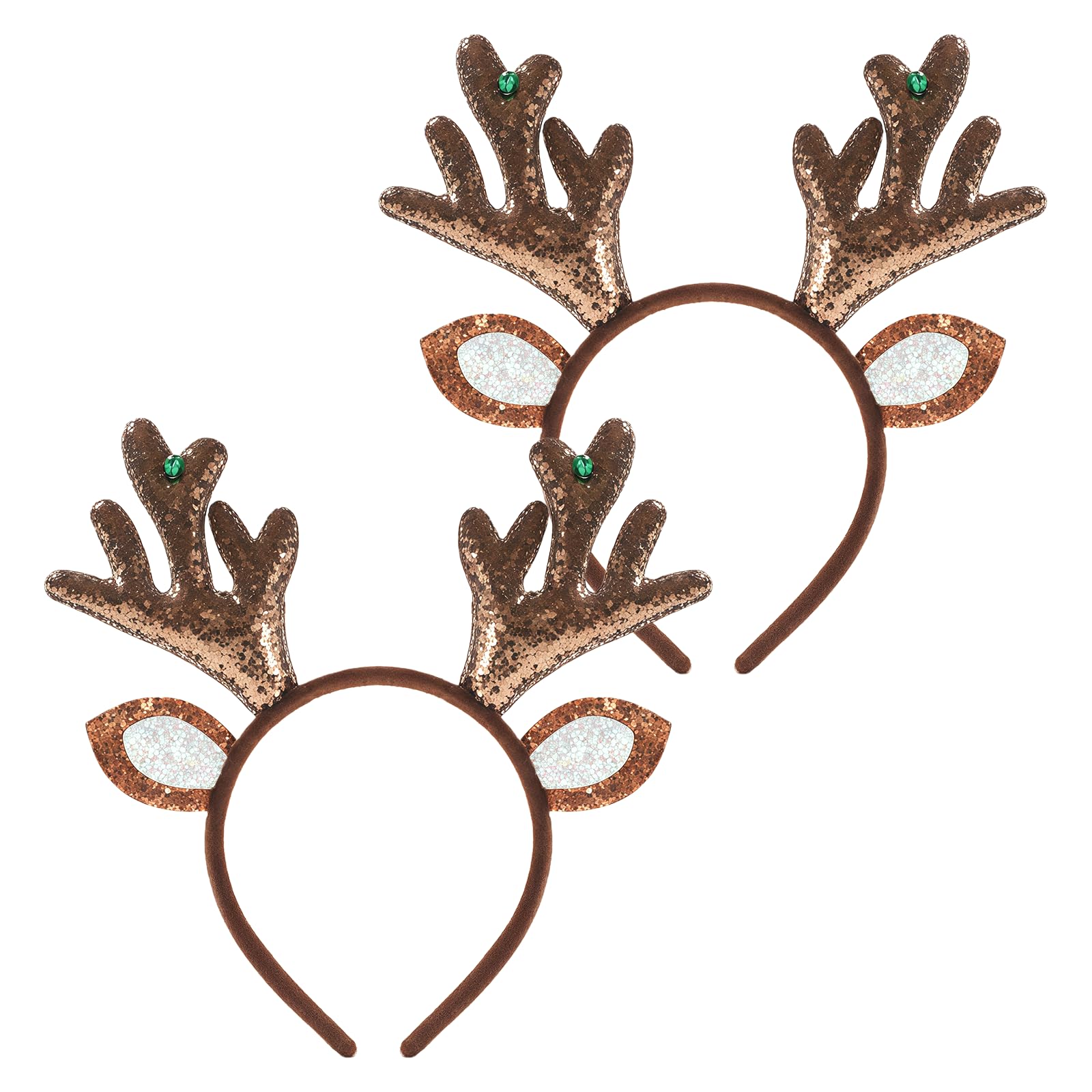 AOVNA 2pcs Christmas Antlers Headband Glitter Christmas Elk Antlers Headbands Cute Reindeer Headband for Holiday Parties and Festive Events