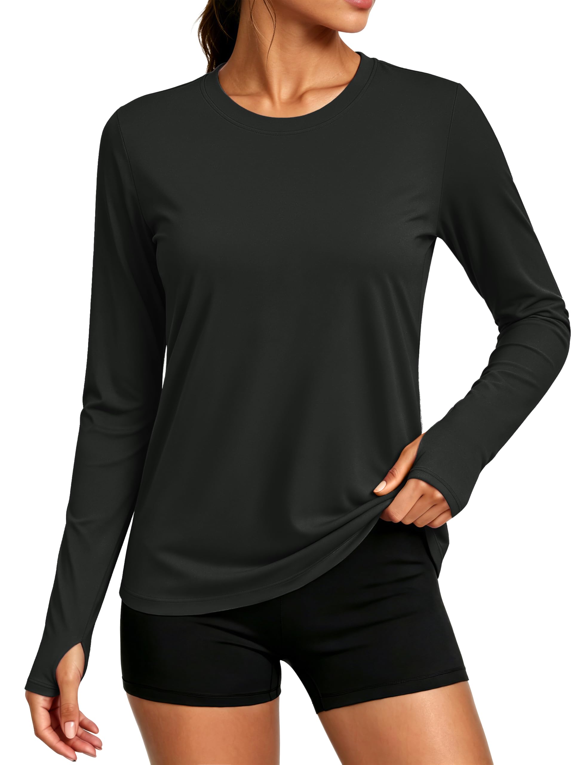 Women's Long Sleeve Rash Guard Tshirts UPF 80+ Quick Dry Sun Shirts Swim Running Workout Tops with Thumb Holes-image-7