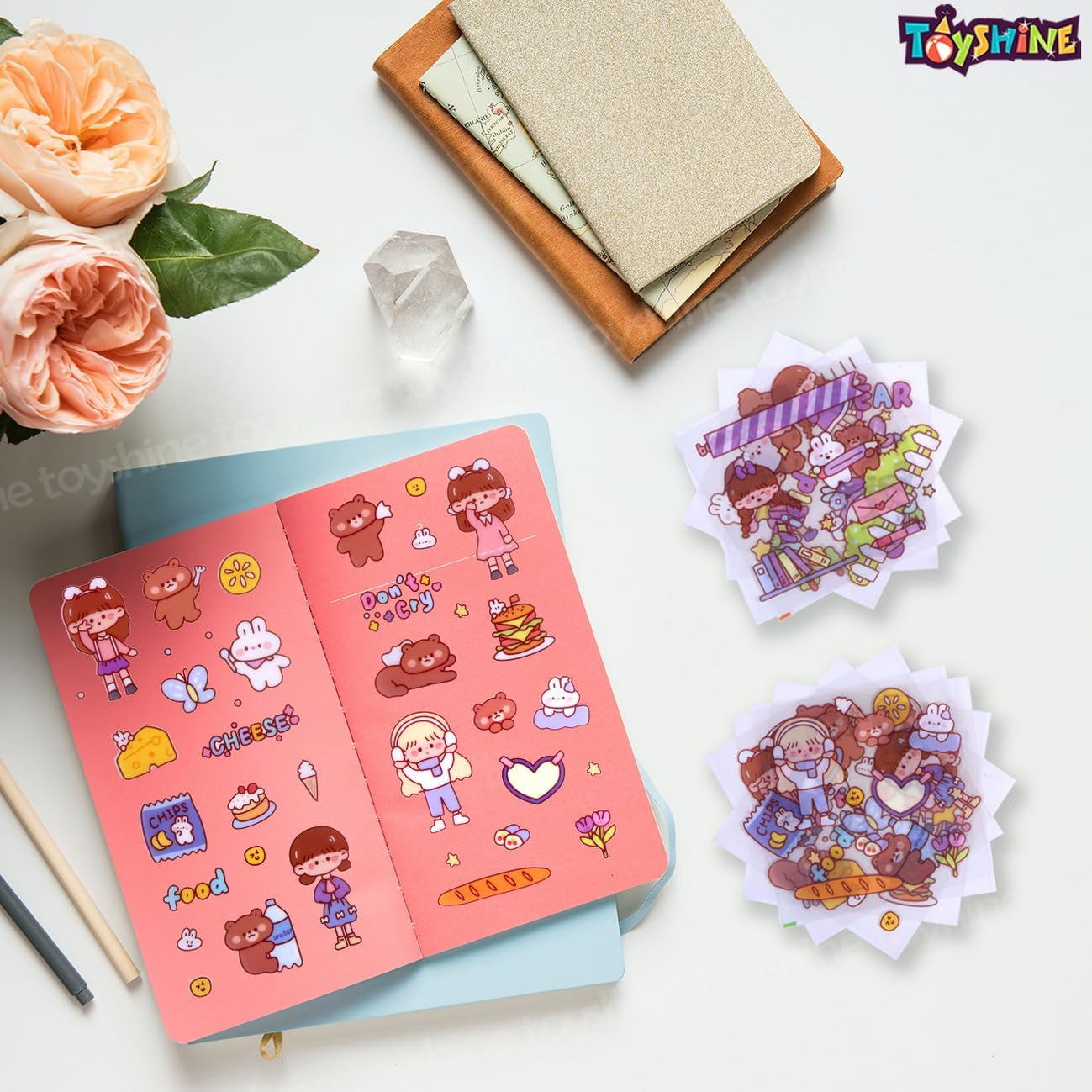 Toyshine 2000 adesivi impermeabili in vinile trasparente, adesivi kawaii Washi divertenti per bottiglia d'acqua, laptop, album di ritagli, diari, 200 fogli adesivi in scatola, regali per bambini,