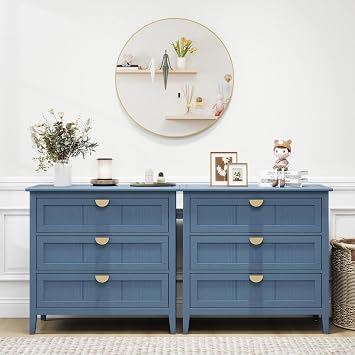 3 Drawers for Sleeping Area Set- Modern Wood Chest of Drawers Cabinet, Farmhouse Large Nightstand with Drawers Storage, 30 Inch Wide Nightstand for Living Room, Hallway, Entryway, Blue