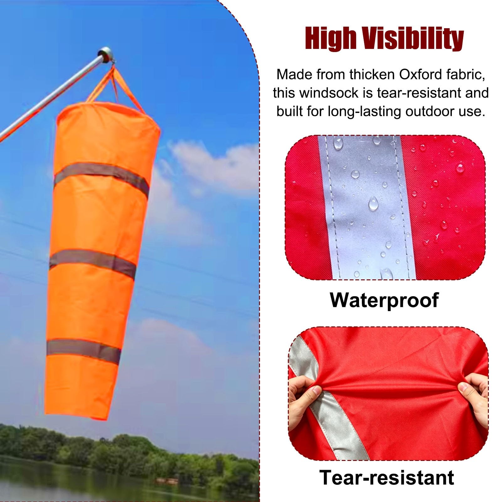 Manga de Viento Manga de Viento para Exteriores con Mástil de 180 cm, Indicador de Viento Reflectante de Tejido Oxford, Kit de Mástil para Manga de Viento con Rotación Libre(Red,1.5 m (4.9 ft))