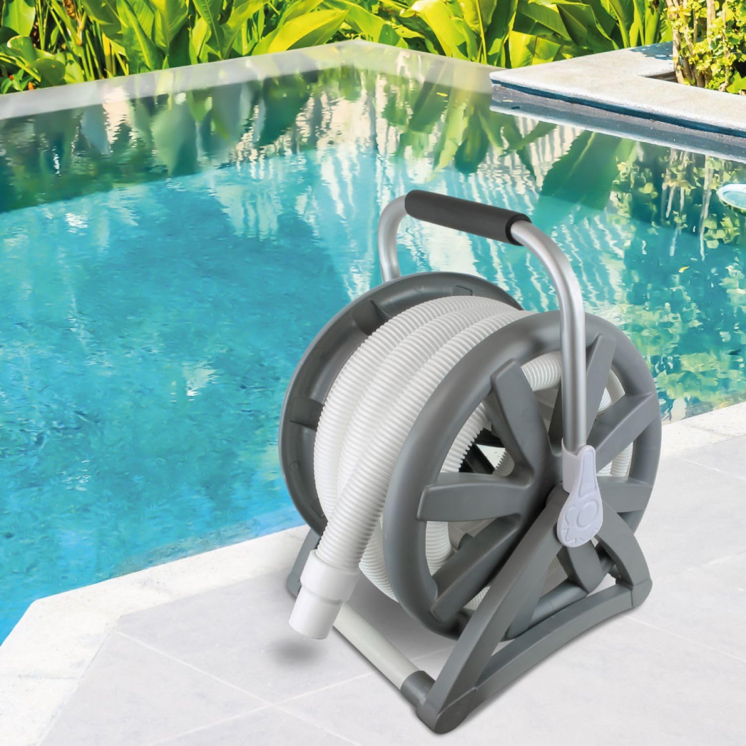 Linxor - Enrouleur de tuyau flottant jusqu'à 15 m pour piscine avec poignée de transport