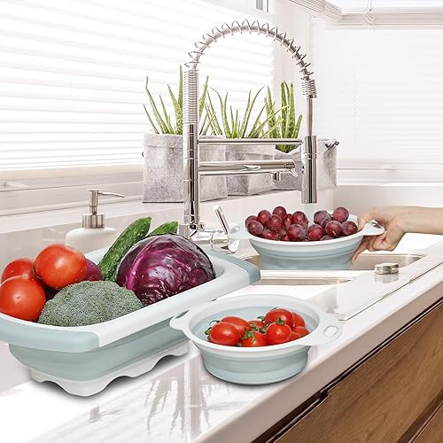 Miniatura 5 de Colador plegable, colador de cocina, colador plegable con asas extensibles para drenar verduras, pasta, frutas, incluye 6, colador plegable de 4
