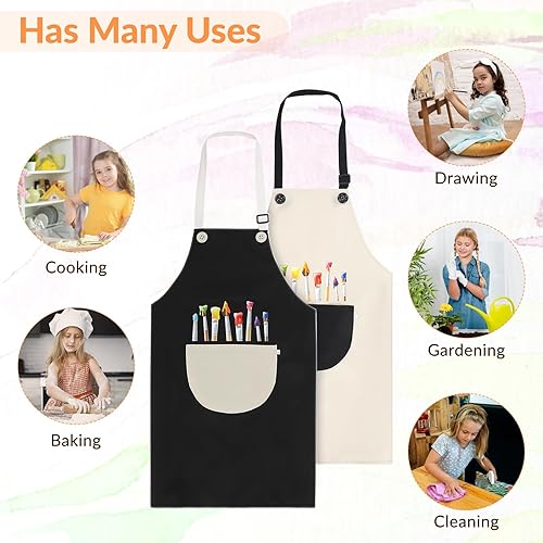 Miniatura 7 de 2 delantales para cocinar, delantal de pintura impermeable ajustable, delantales de arte con bolsillos para niños y niñas, pintura, manualidades,