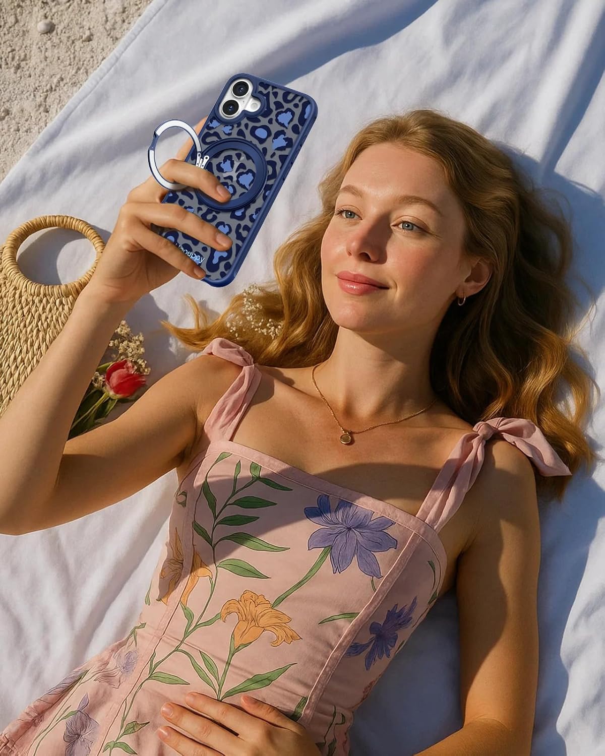 for iPhone 16 Plus Case - Compatible with MagSafe for Women Girls Bulit-in 360° Rotatable Magnetic Ring Holder Kickstand Cute Aesthetic Blue Cheetah Print Design for Apple 16 Plus - Image 6