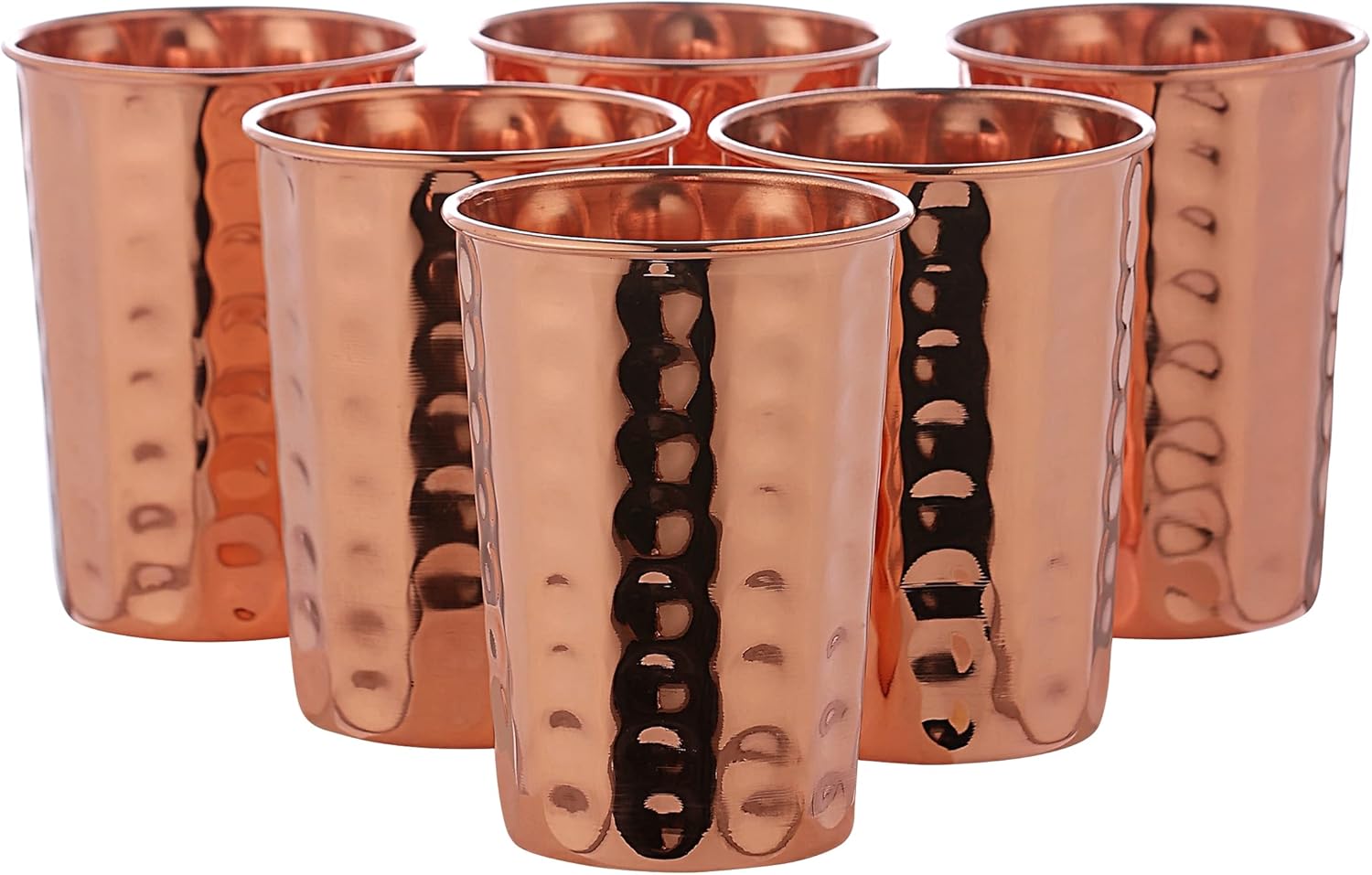 HealthGoodsIn Pure Copper Cups Set of 6 - Pure Copper Drinking Cups & Hammered Copper Tumbler for water 11.8 oz (350 mL), Ayurvedic Copper Cups for Daily Use