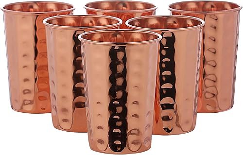 Miniatura 3 de Juego de 6 vasos de cobre puro martillado, sin forro, sin revestimiento y sin laca, capacidad de 11.8 onzas líquidas de capacidad para beneficios de
