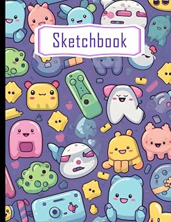 Sketch Book: Cartoon Gaming Cute Pastel with 120 Pages, Big Size 8.5x11 Inchs