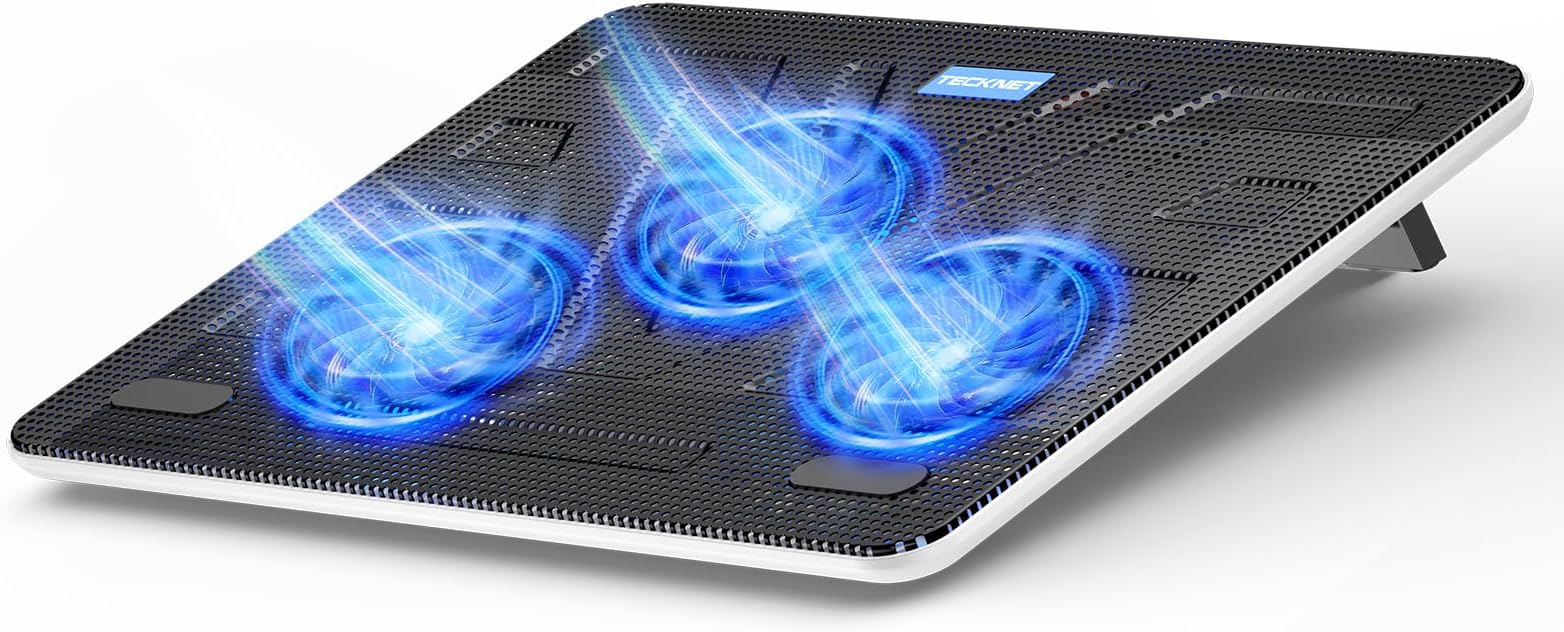 TECKNET Cooling Pad 12"-17" Laptop Cooler with 3 Ultra Quiet Fans at 1400RPM, Ergonomic Comfort Notebook Cooling Pad with 2 USB Ports, Light-weight Gaming Laptop Cooling Stand
