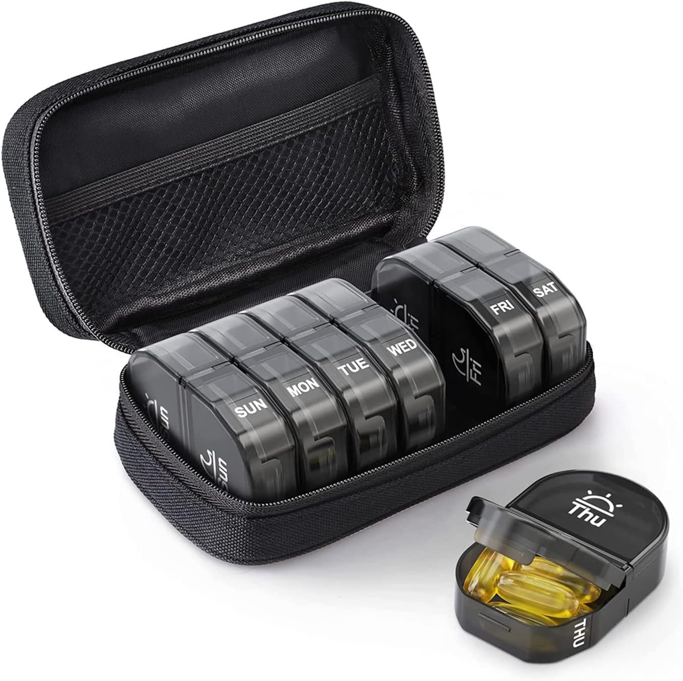 Occuwzz® Weekly Pill Organizer 4 Times a Day with 7 Daily Large Pill Box Cases to Hold Fish Oils, Vitamins, Supplements, Medication