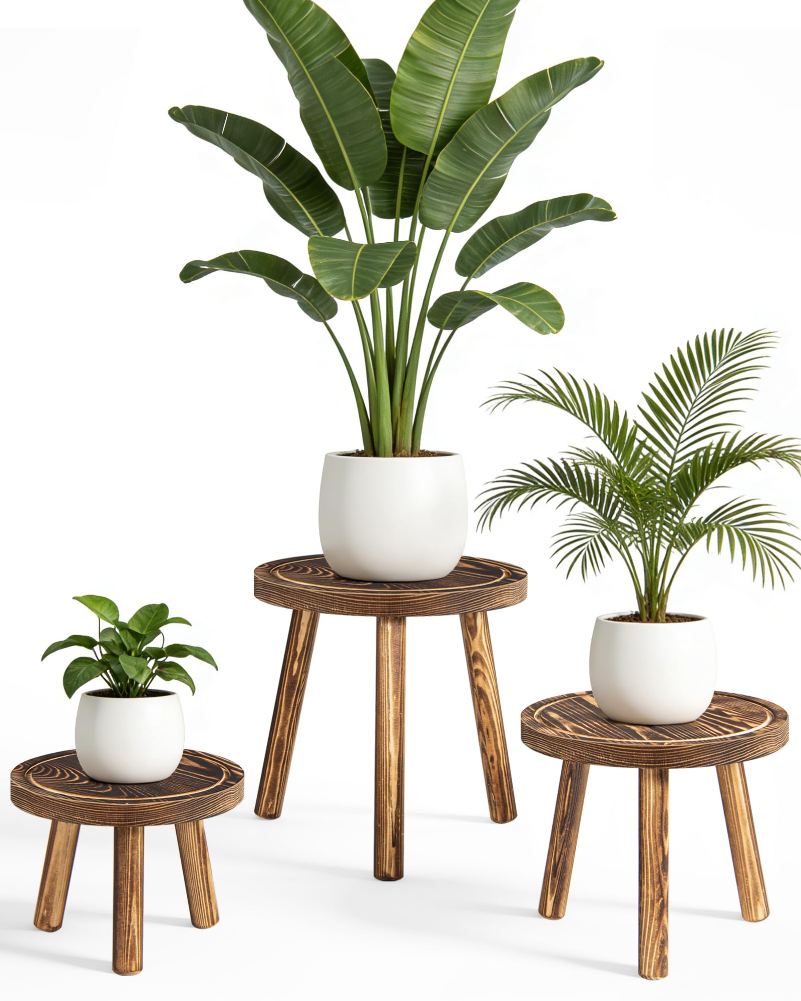 QIANBAYI Plant Stand Indoor, 3 Pcs Wooden Corner Plant Stand, Multi-Purpose Plant Pot Holder Shelf, Suitable For Balcony, Living Room, Office, Small Corner And Courtyard Indoor Outdoor Use