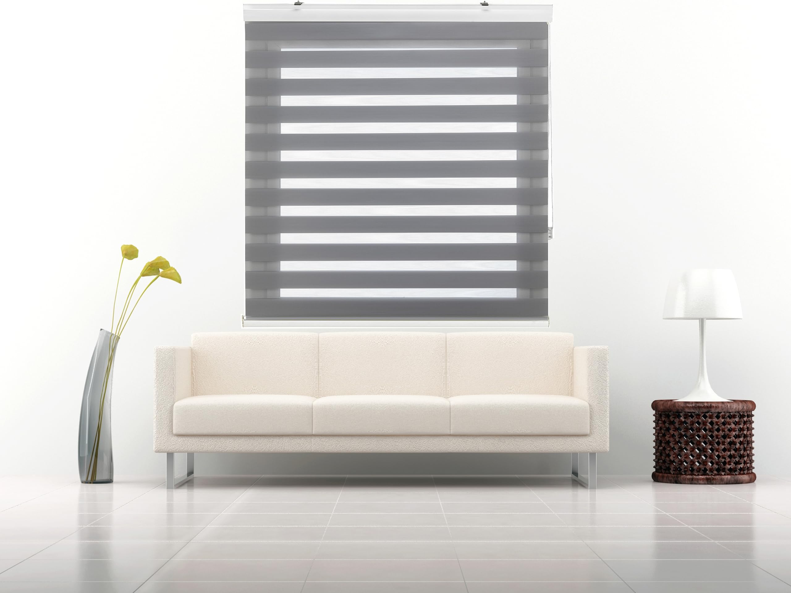 Estoralis Sansa | Estor Enrollable Noche y Día Diseño Moderno | Doble Tejido | Color Gris | 105 x 255 cm (Ancho/Alto) Tamaño Tela 102 x 250 cm | Estores para Ventanas y Puertas