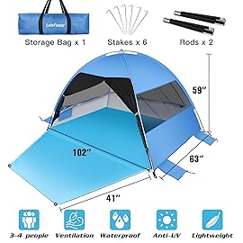 Large 4 Person Beach Tent - UPF 50+ Anti-UV, Easy Setup with Extended Floor & Mesh Windows, Portable for Camping Fishing (Blue)