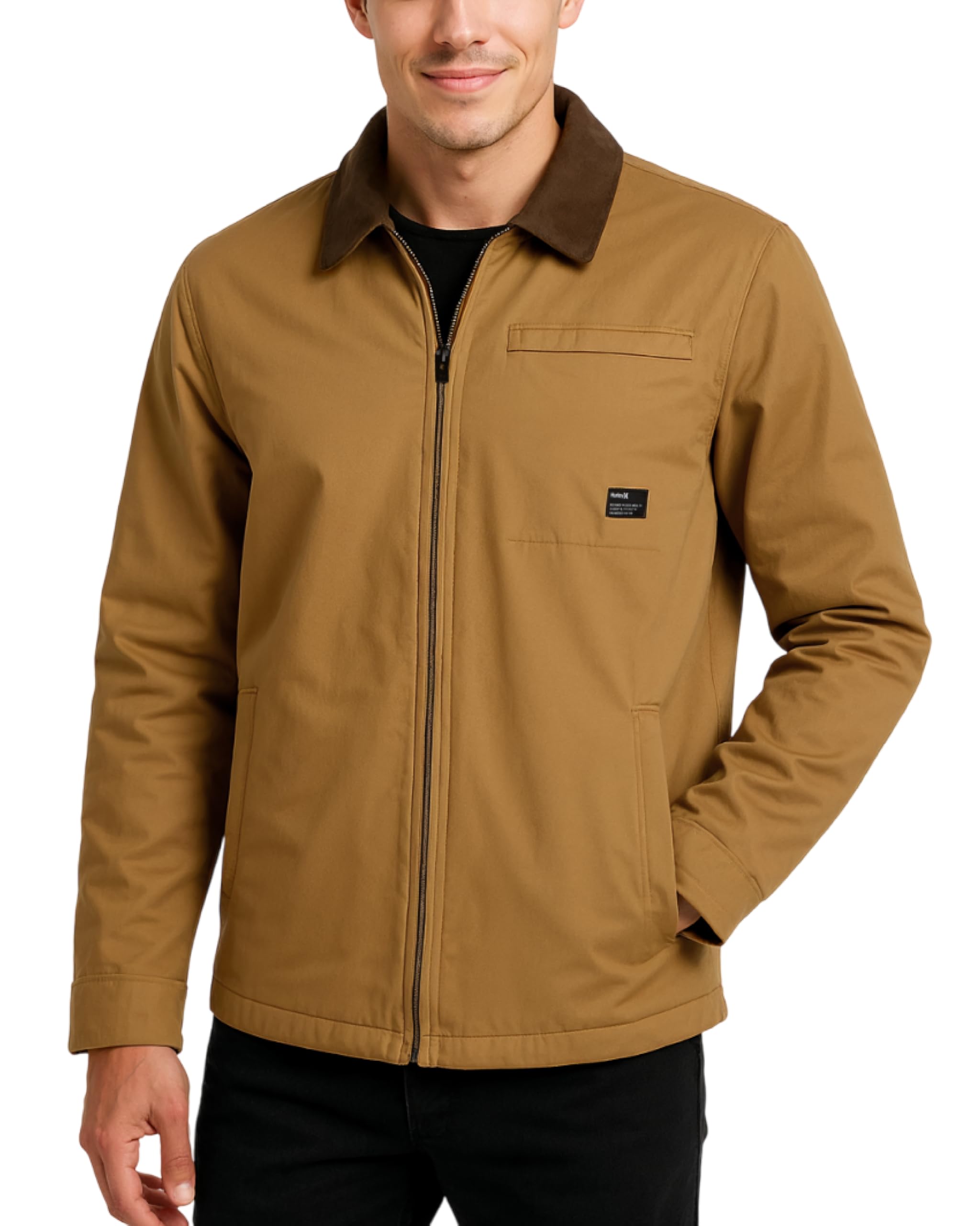 Hurley Mens Jacket - Soft Twill Coat with Full Polar Fleece Lining - Corduroy Collar Outerwear Jacket for Men