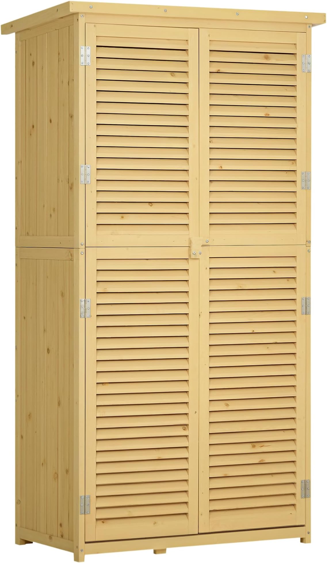 Outsunny 5' x 3' Wooden Outdoor Storage Cabinet, Garden Sheds & Outdoor Storage with Asphalt Roof & 2 Large Wood Doors with Lock, Natural