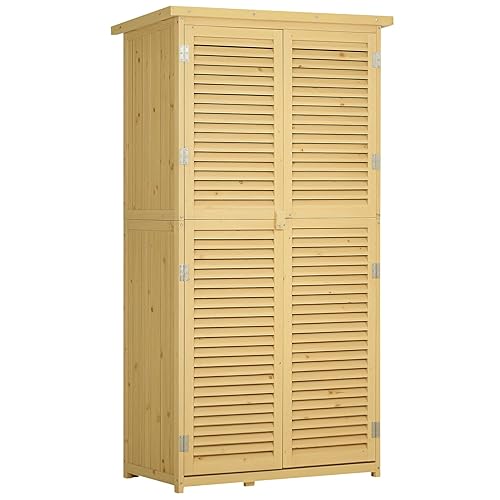 Outsunny Gartenschrank Holz Geräteschuppen Gerätehaus mit Asphaltdach Lamellentür Geräteschrank Schuppen