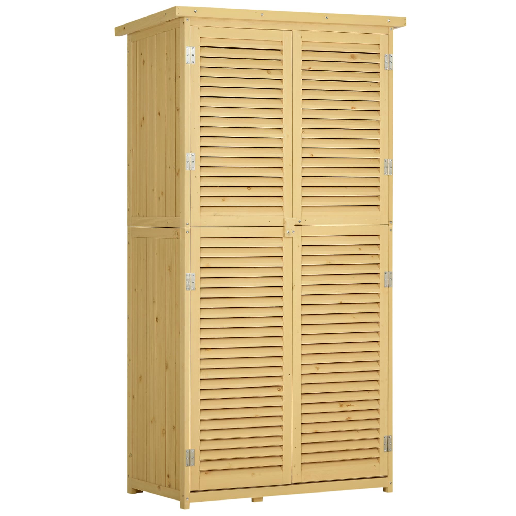 Outsunny 5' x 3' Wooden Outdoor Storage Cabinet, Garden Sheds & Outdoor Storage with Asphalt Roof & 2 Large Wood Doors with Lock, Natural