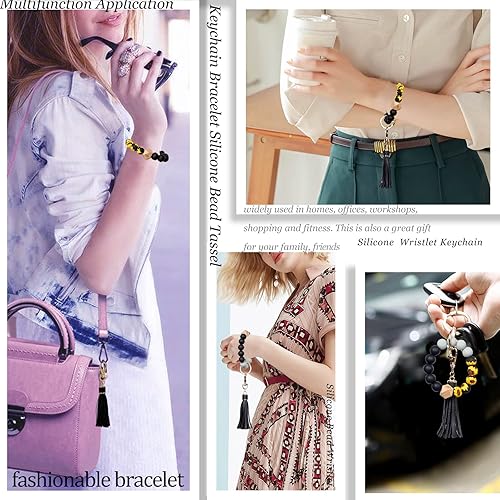 Miniatura 7 de BIHRTC - Pulserallavero para enganchar las llaves del auto, brazalete con cuentas de silicona para mujer