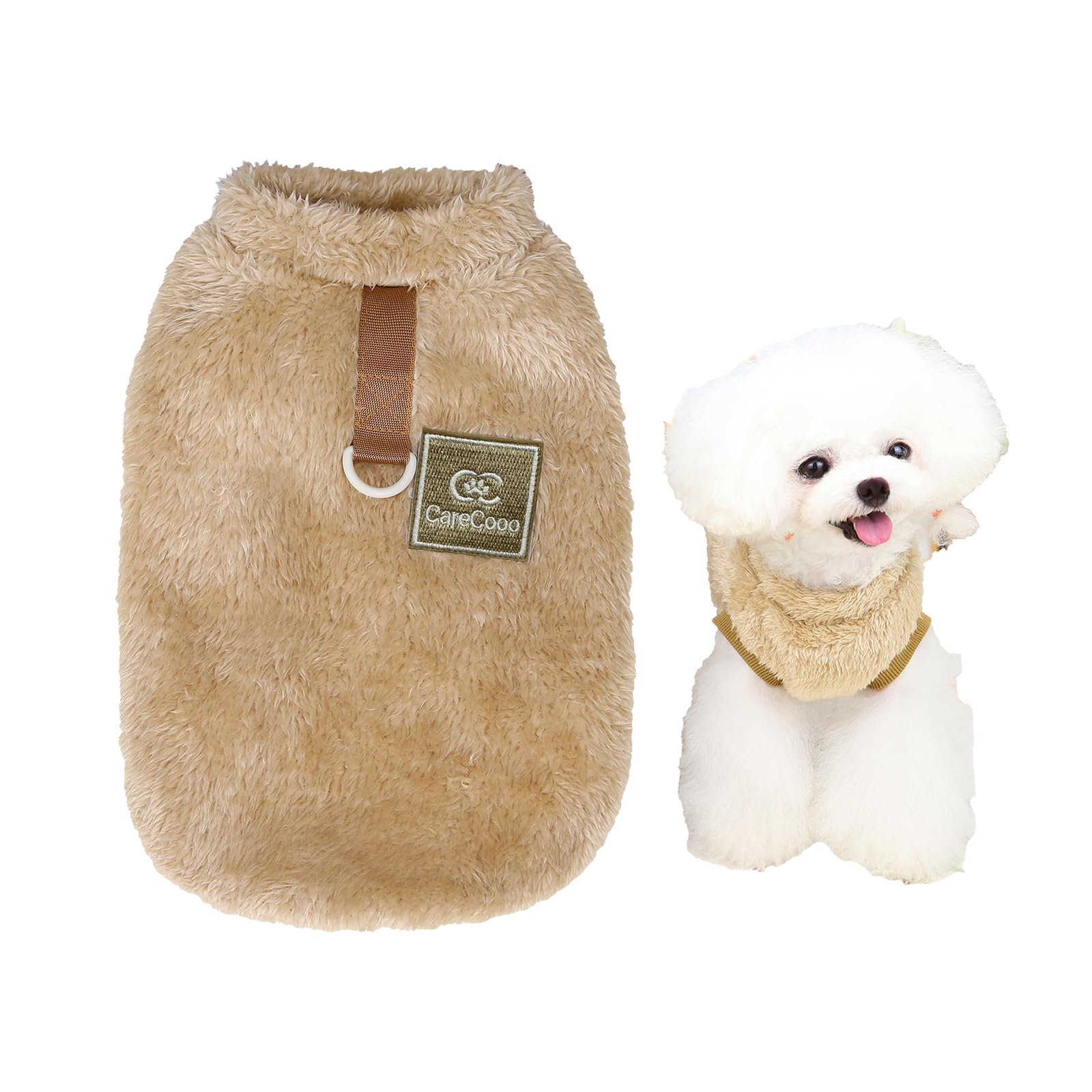 CareCooo Comodo maglione per cani di piccola taglia con anello a D, maglioncini per cani piccola taglia, ideale per Chihuahua, vestiti per barboncini toy, cappottino autunno/inverno(Marrone,S)