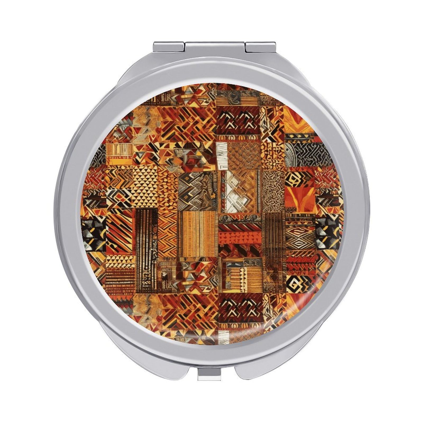 VstaDank African Textile Patchwork Compact Mirror for Purses Round Fashion Travel Makeup Mirror 2X /1x Magnifying Double Sides Mini Mirrors Portable Pocket Mirrors for Handbag Purse Women Gift