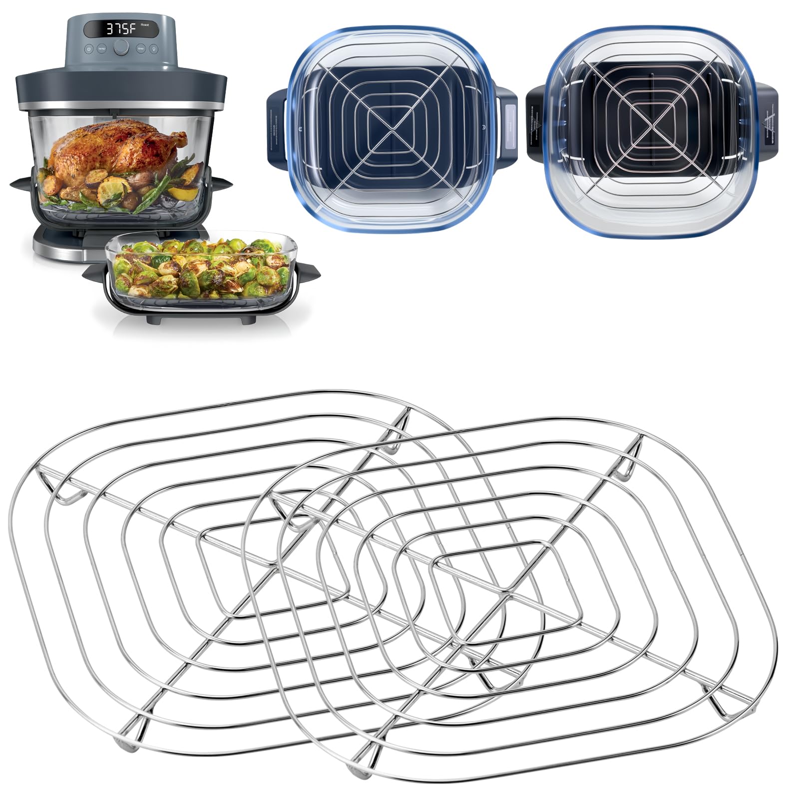 2 Pack Stainless Steel Rack Compatible with Ninja Crispi Pro Air Fryer AS101CY, Ninja Crispi Accessories Metal Rack, Replacement Rack for Ninja Crispy Glass Container, Dishwasher Safe, Heat Resistant