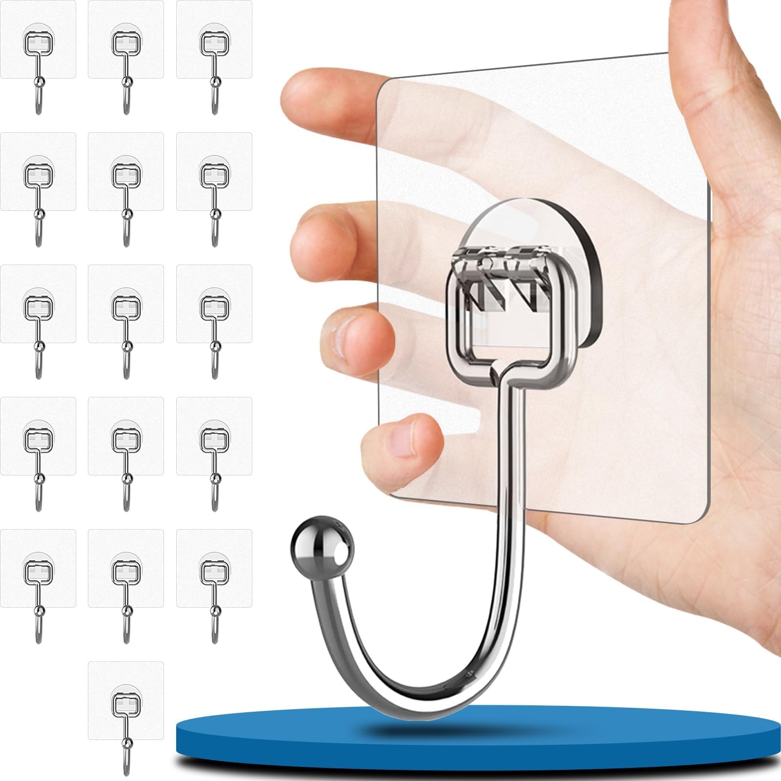 – 16 Pcs Self Adhesive Hooks Can Hold up to 33 lbs(Max.), Super Sticky Hooks Made of 304 Stainless Steel Won’t Be Deformed, Wall Hooks Stick on Bathroom, Kitchen, Bedroom to Hang Big or Small Items