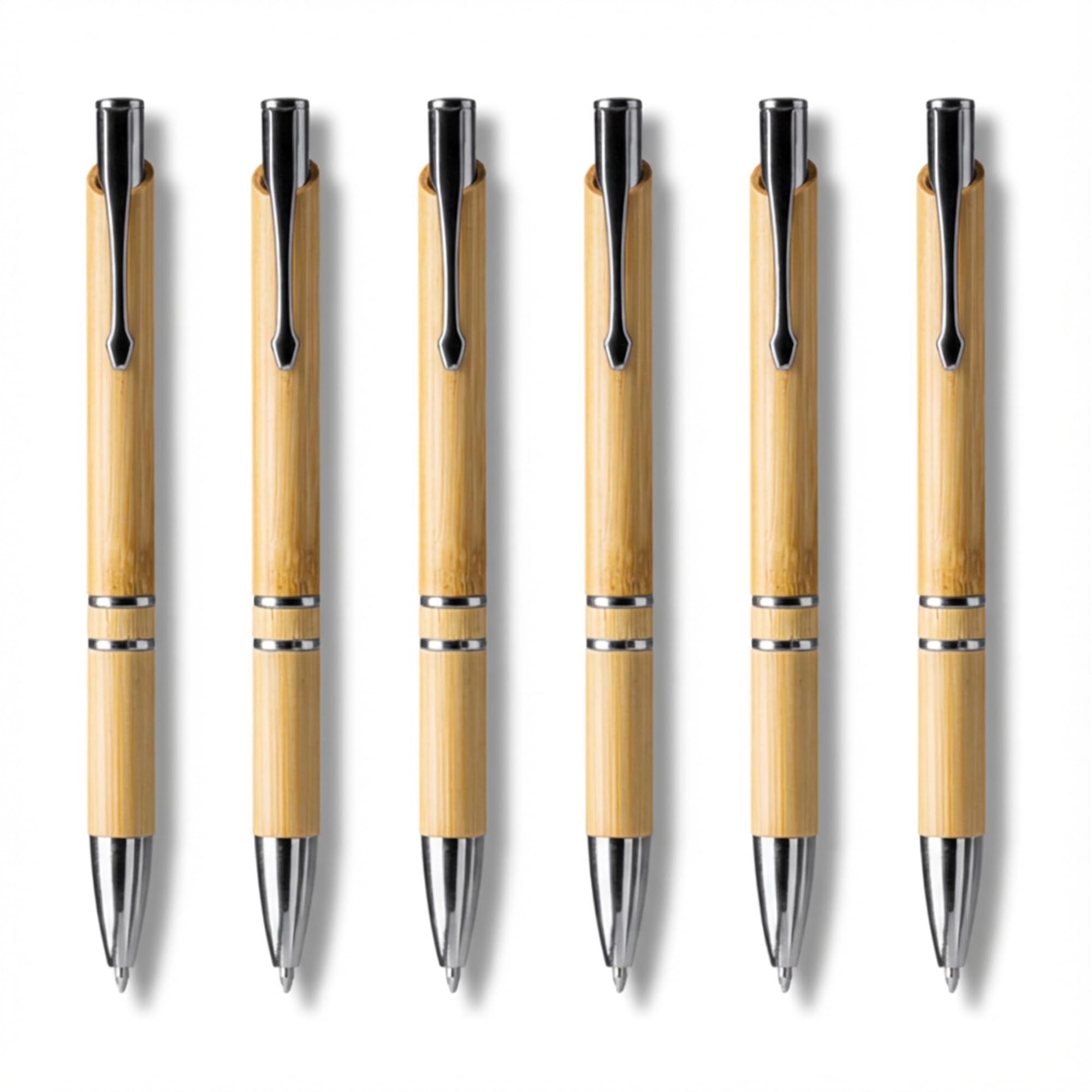 HuntaDeal Bamboo Ballpoint Pens โ Eco-Friendly Sustainable Writing Pens Blue Ink Jumbo Refill Bulk Pack of 6 or 12 Office, School, Business, (PACK OF 6 PCS) โ image 1