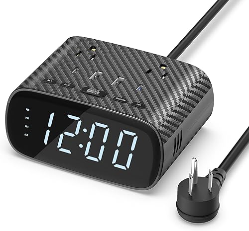 Kungfuking Electronic Alarm Clock Charging Station PD 30W USB C,Dual Alarm Clock Power Strip with 2 AC & 4 USB Ports Digital Clock for Travel